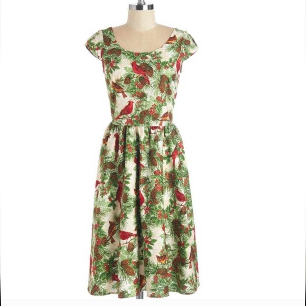 Retrolicious Modcloth Cardinal Christmas Wreathed In Radiance Dress L 🎄🎄